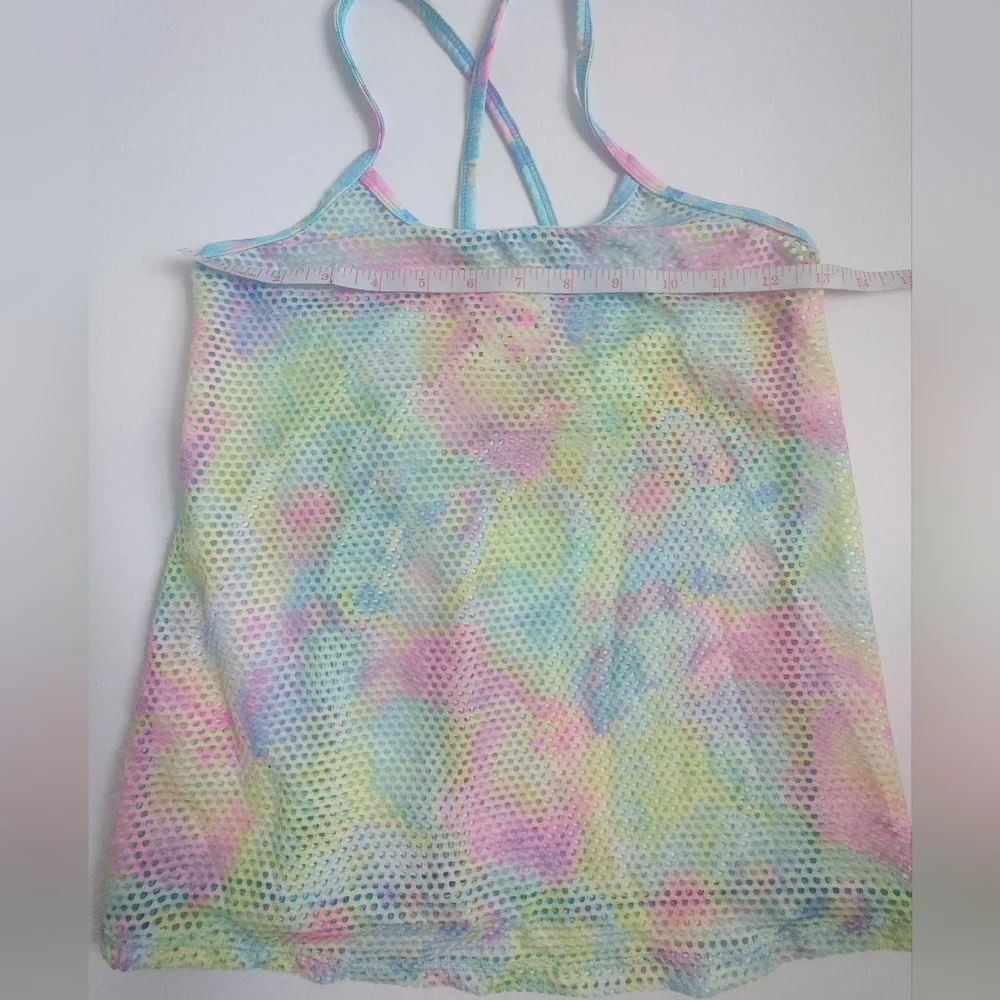 🆕 Tie-dye Rainbow Multicolor Mesh Fishnet Tank Top Swimsuit cover festival_6